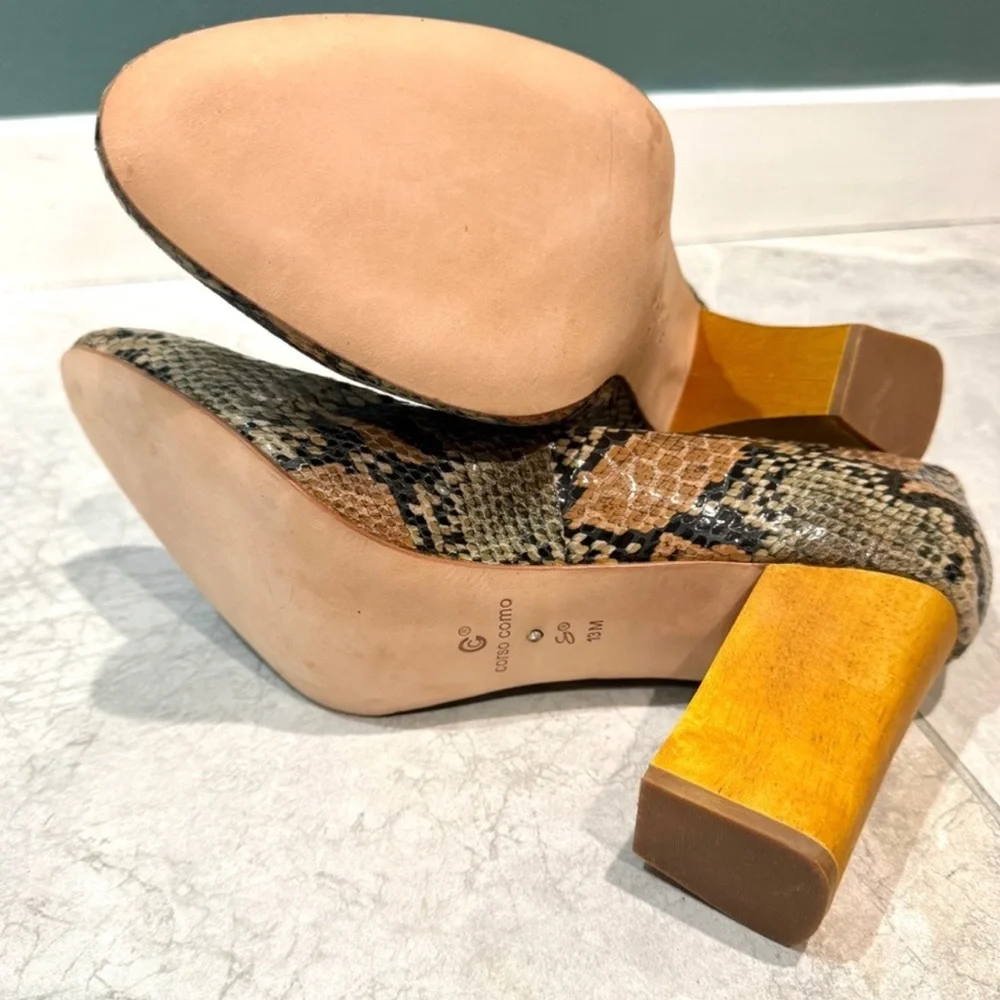 CORSO COMO metro leather PUMPS chunky wooden BLOCK snakeskin women’s 13 MOD NEW